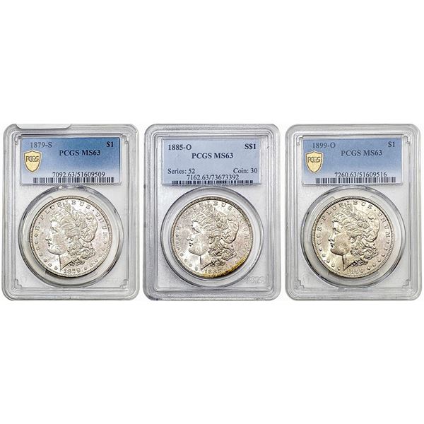 1879-1899 Gem BU Morgan Silver Dollar Lot [3 Coins] PCGS MS53