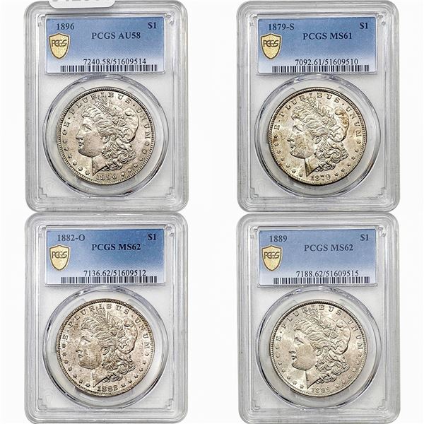 1879-1896 UNC Morgan Silver Dollar Lot [4 Coins] PCGS AU-MS58-62