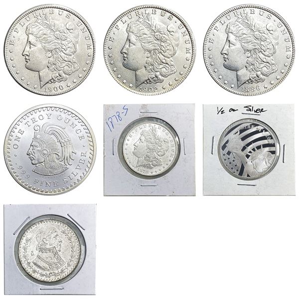 1878-1961 GEM BU US and Foreign Silver Dollar Lot [7 Coins]
