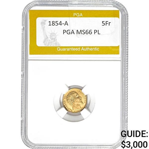 1854-A Gold 5 Francs .0471oz AGW PGA MS66 PL