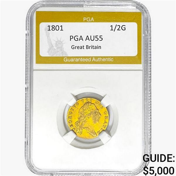 1801 GOLD HALF GUINEA .1231oz AGW PGA AU55