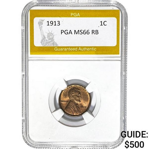 1913 1C Lincoln Wheat Cent PGA MS66 RB