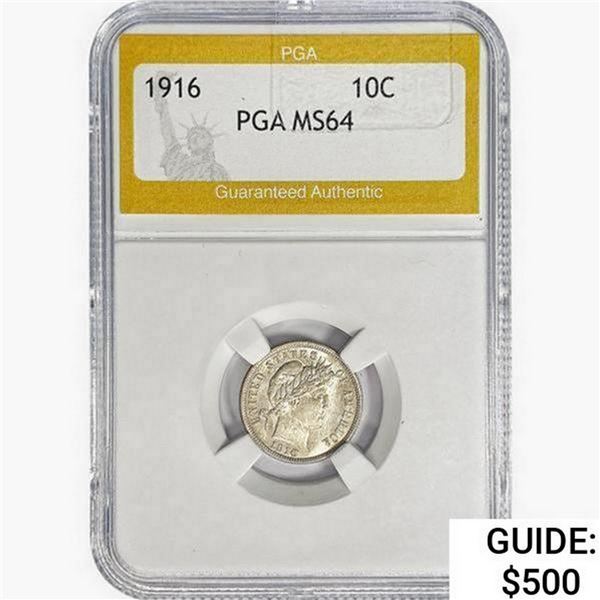 1916 Barber Dime PGA MS64