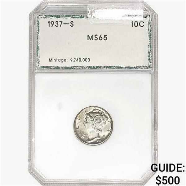 1937-S Mercury Silver Dime PCI MS65