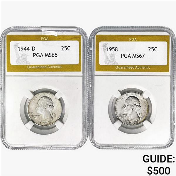 [2]1944-1958 Washington Silver Quarter PGA MS65/67