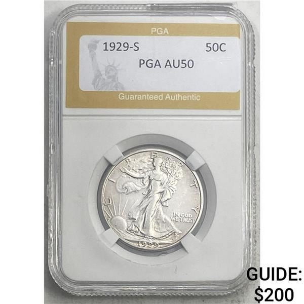 1929-S Walking Liberty Half Dollar PGA AU50