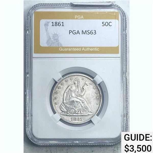 1861 50C Seated Liberty PGA MS63