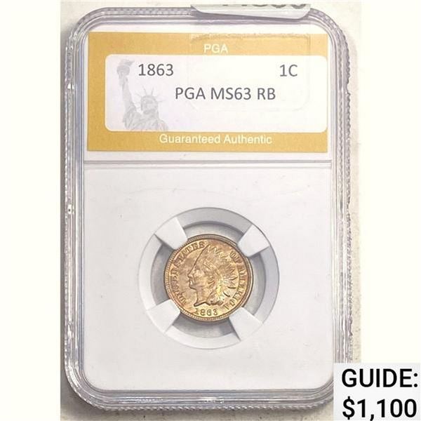 1863 1C Indian Head Cent PGA MS63 RB