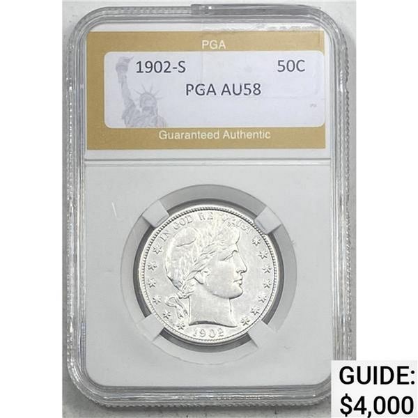 1902-S Barber Half Dollar PGA AU58