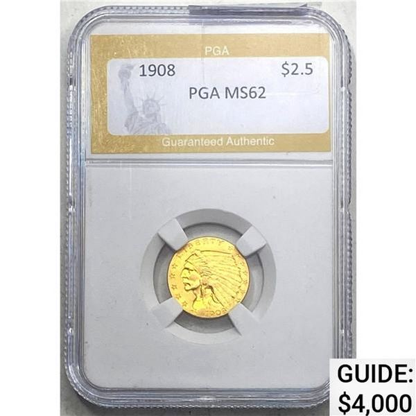 1908 $2.5 Gold Indian PGA MS62