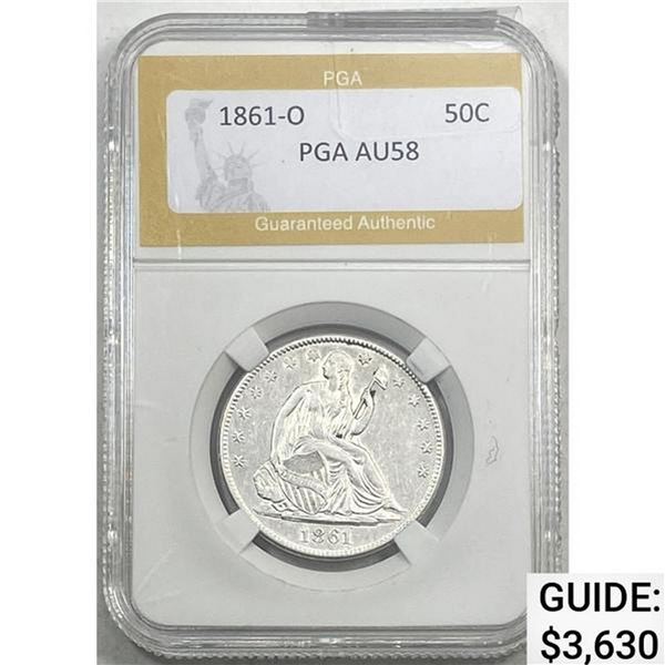 1861-O 50C PGA AU58 SILVER