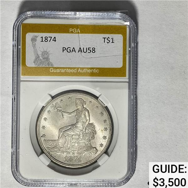 1874 Trade Dollar PGA AU58