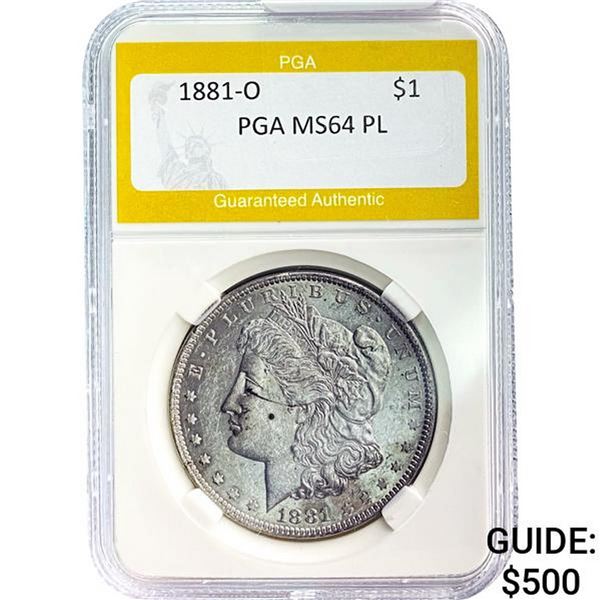 1881-O Morgan Silver Dollar PGA MS64 PL