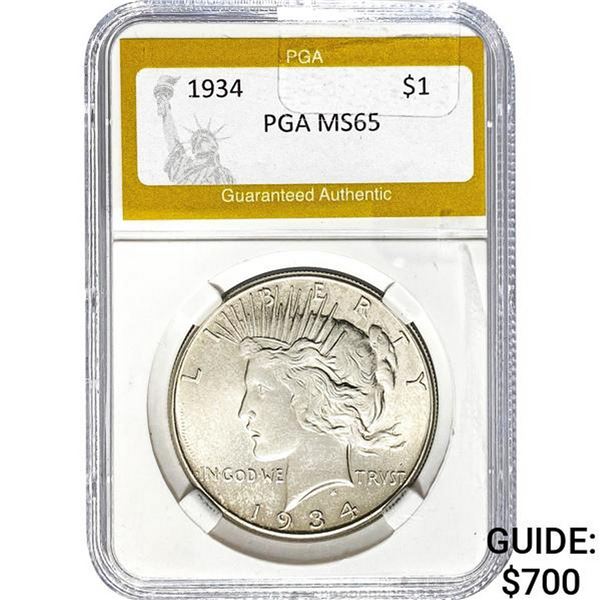 1934 Peace Dollar PGA MS65