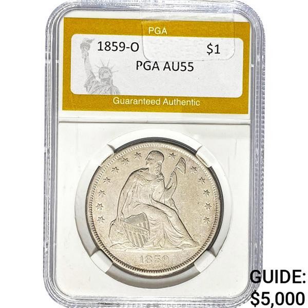 1859-O Seated Liberty Dollar PGA AU55