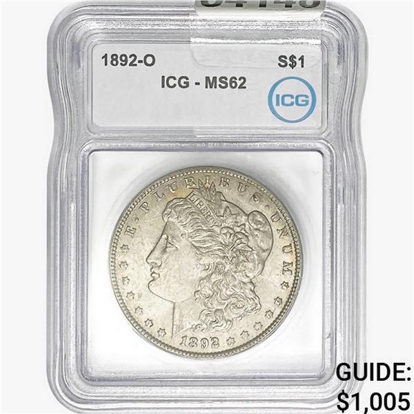 1892-O Morgan Silver Dollar ICG MS62