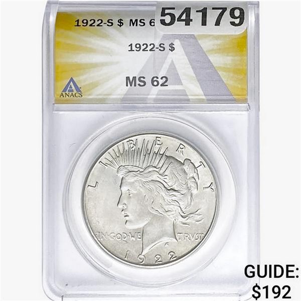 1922-S Silver Peace Dollar ANACS MS62
