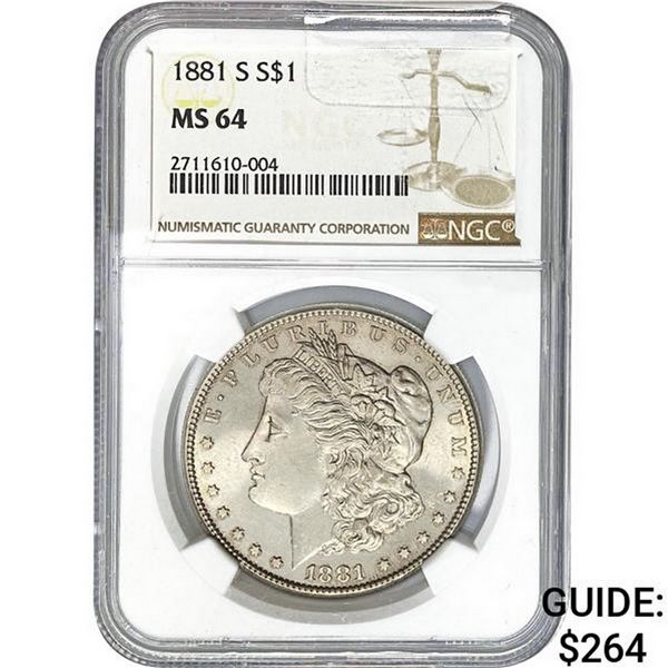 1881-S Morgan Silver Dollar NGC MS64