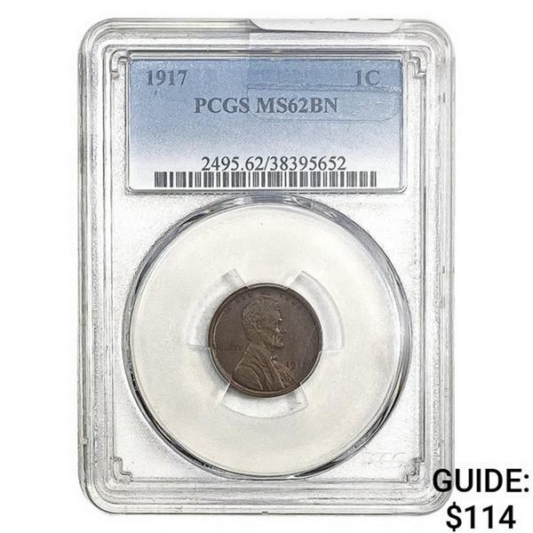 1917 Wheat Cent PCGS MS62 BN