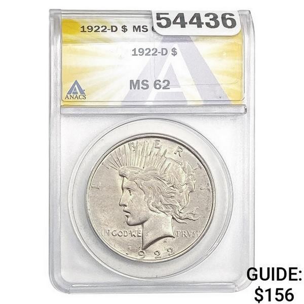 1922-D Silver Peace Dollar ANACS MS62
