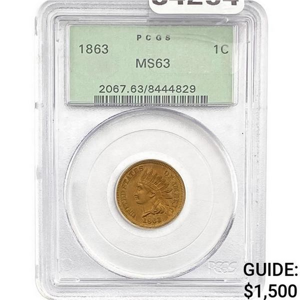 1863 Indian Head Cent PCGS MS63