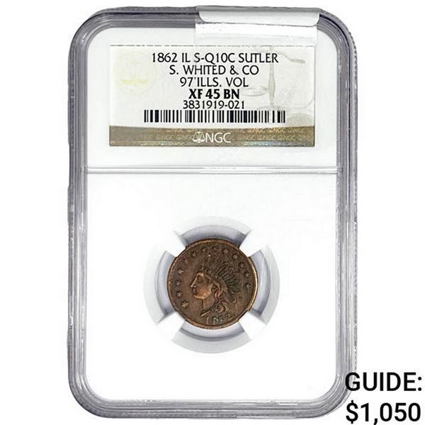 1862 IL Token S-Q10C Sutler NGC XF45 BN Whited&Co