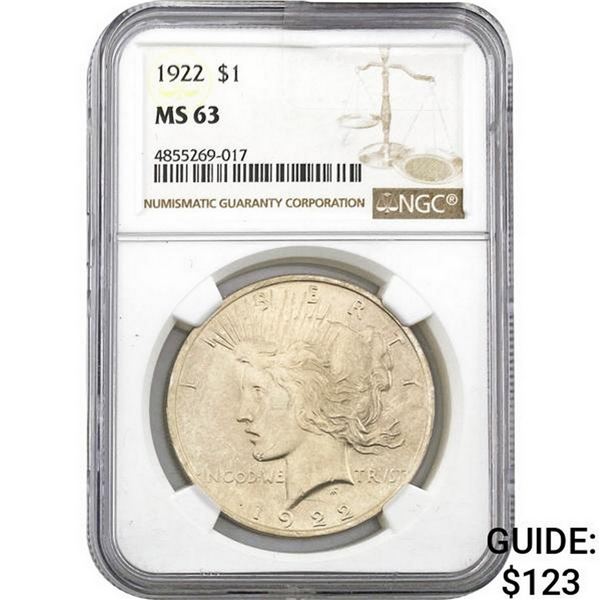 1922 $1 Peace Dollar NGC MS63