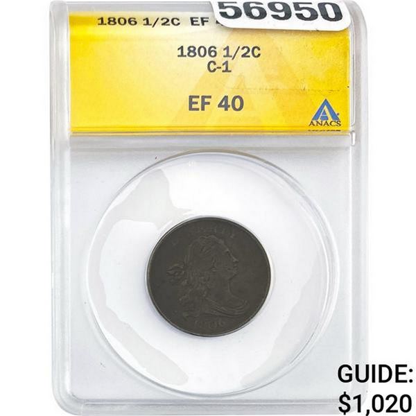 1806 1/2C Draped Bust C-1 ANACS EF40