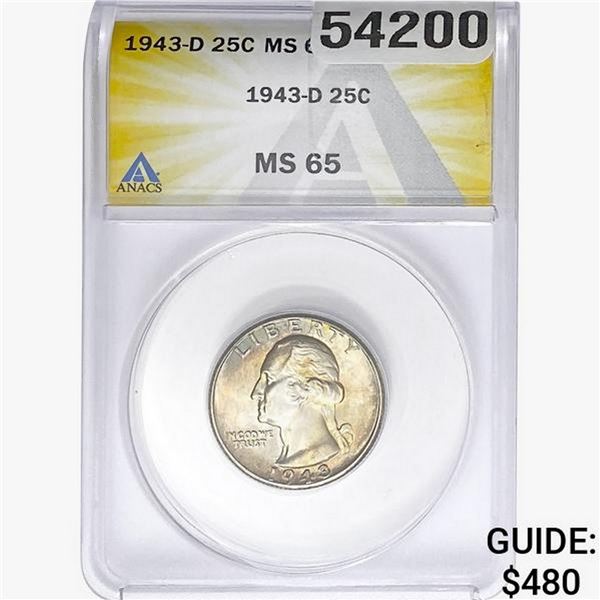 1943-D Washington Silver Quarter ANACS MS65