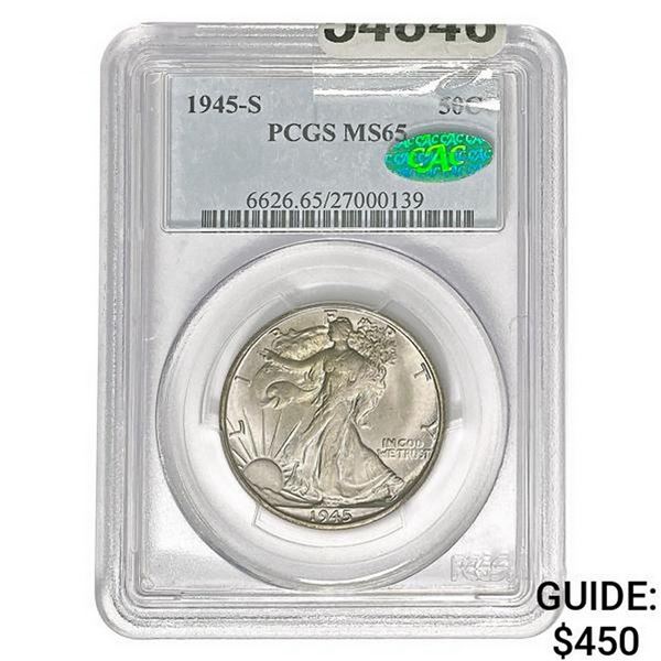 1945-S CAC Walking Liberty Half Dollar PCGS MS65