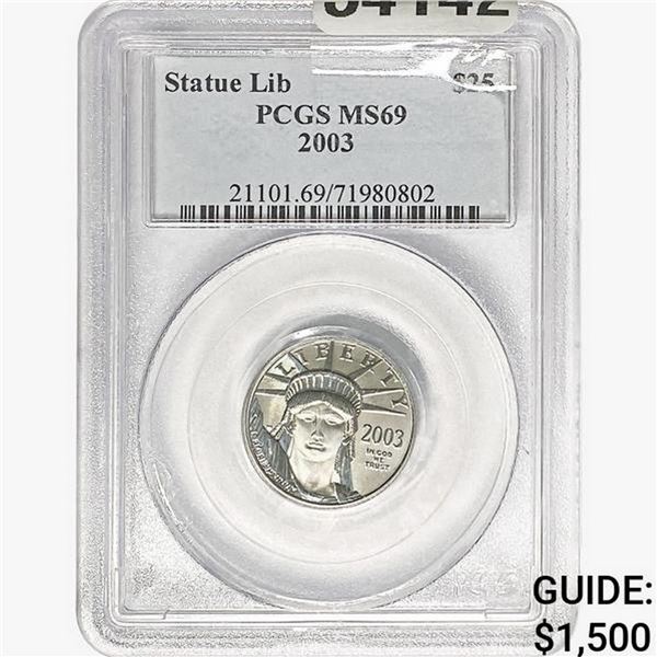 2003 1/4oz $25 Platinum Statue Liberty PCGS MS69