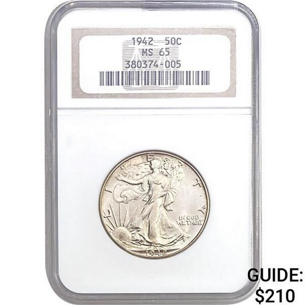 1942 50C Walking Liberty Half Dollar NGC MS65