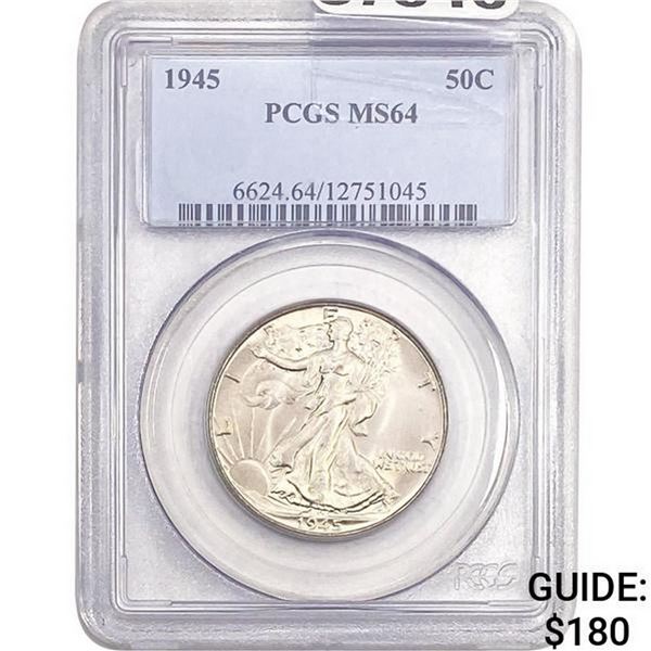 1945 50C Walking Liberty Half Dollar PCGS MS64
