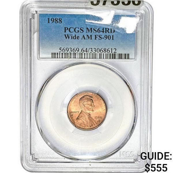 1988 Lincoln Cent Wide AM PCGS MS64RD