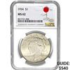 Image 1 : 1934 $1 Peace Dollar NGC MS62