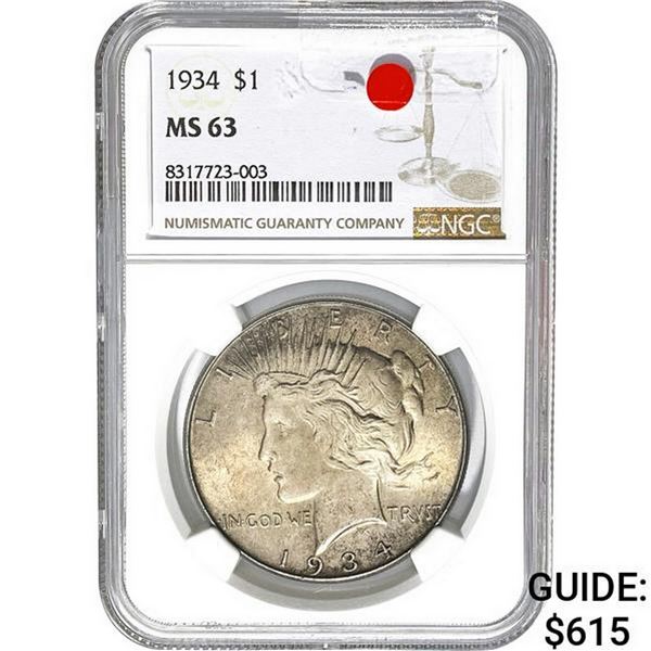 1934 $1 Peace Dollar NGC MS63