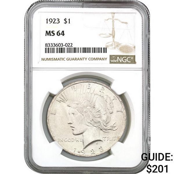 1923 $1 Peace Dollar NGC MS64