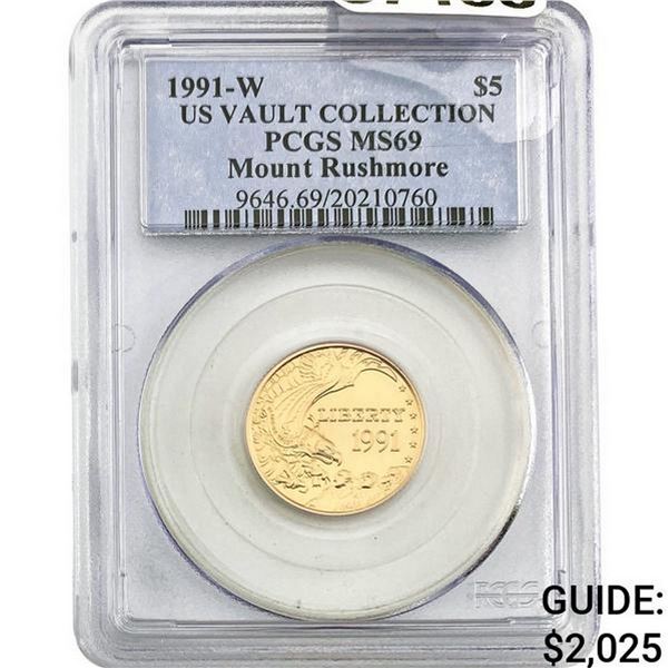 1991-W $5 Rushmore .2419oz AGW PCGS MS69