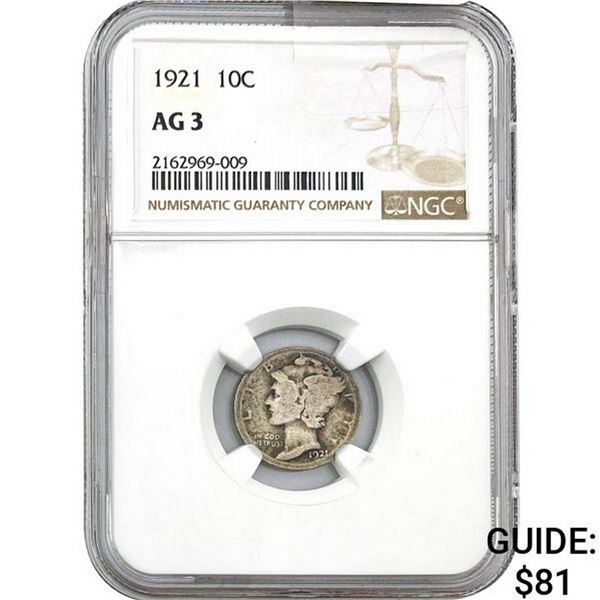 1921 Mercury Dime NGC AG3