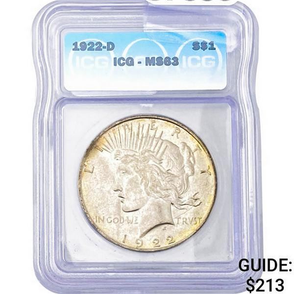 1922-D Peace Dollar ICG MS63