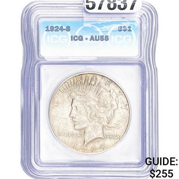 1924-S Peace Dollar ICG AU55