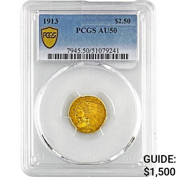 1913 $2.50 Gold Quarter Eagle PCGS AU50