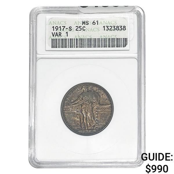 1917-S Standing Liberty Quarter ANACS MS61 VAR 1