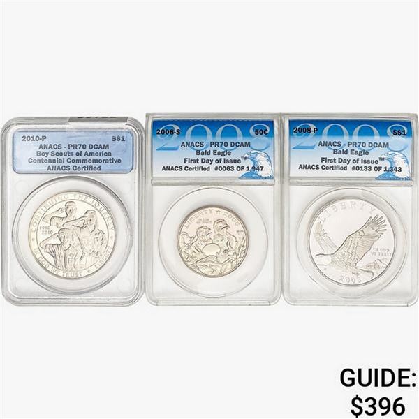 [3] 2008&2010 Assorted Silver Coinage ANACS PR70 DCAM