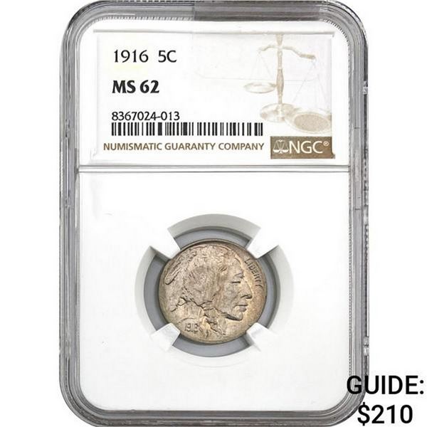 1916 5C Buffalo Nickel NGC MS62