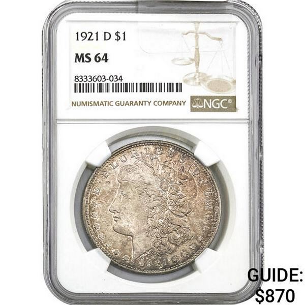 1921-D Morgan Silver Dollar NGC MS64