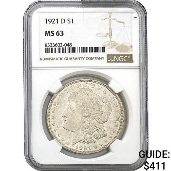 1921-D Morgan Silver Dollar NGC MS63