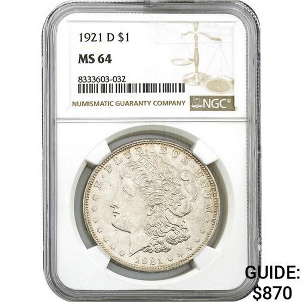 1921-D Morgan Silver Dollar NGC MS64