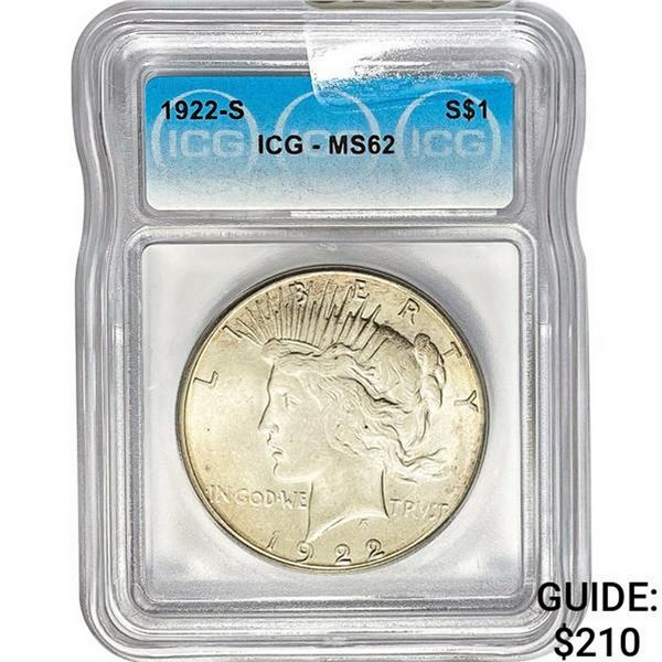 1922-S Peace Dollar ICG MS62