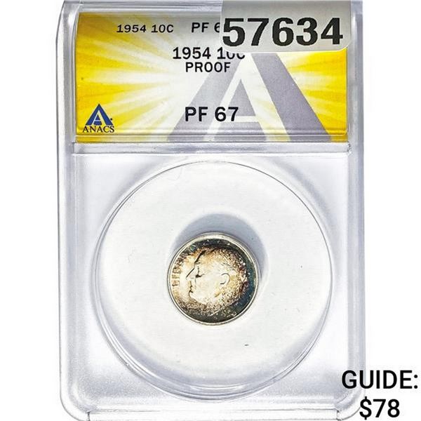 1954 10C Roosevelt Dime ANACS PF67